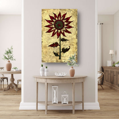 Digitale kunst zonnebloem op vintage achtergrond poster