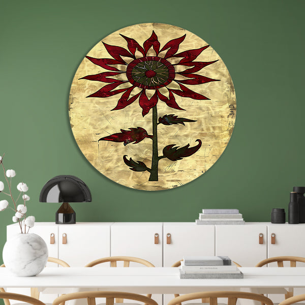Digitale kunst zonnebloem op vintage achtergrond aluminium muurcirkel