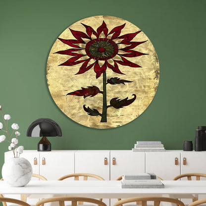 Digitale kunst zonnebloem op vintage achtergrond aluminium muurcirkel