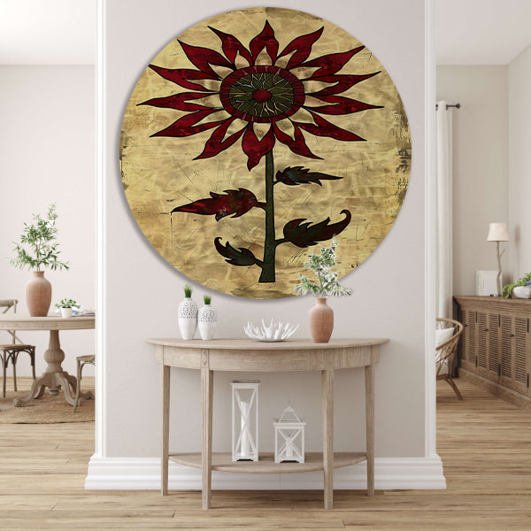 Digitale kunst zonnebloem op vintage achtergrond aluminium muurcirkel