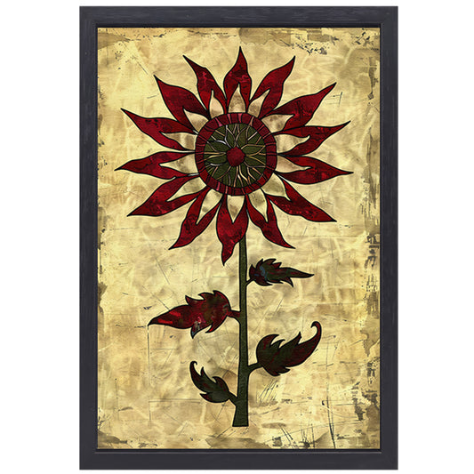Digitale kunst zonnebloem op vintage achtergrond canvas met baklijst