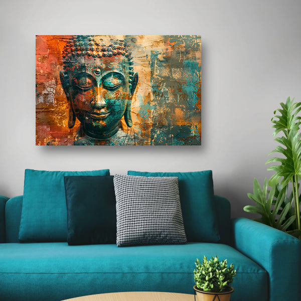 Abstracte boeddha met rustieke texturen poster