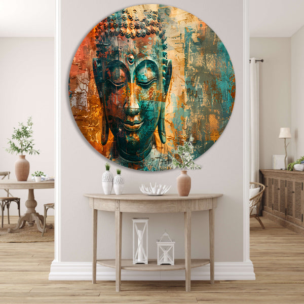 Abstracte boeddha met rustieke texturen aluminium muurcirkel
