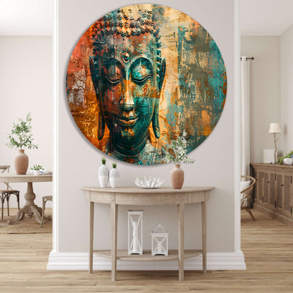 Abstracte boeddha met rustieke texturen aluminium muurcirkel