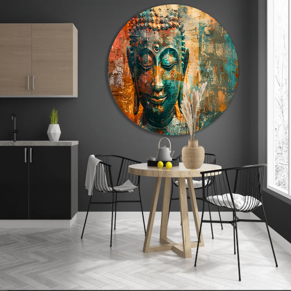 Abstracte boeddha met rustieke texturen aluminium muurcirkel