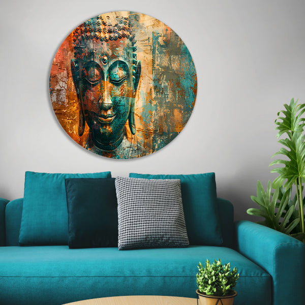 Abstracte boeddha met rustieke texturen aluminium muurcirkel