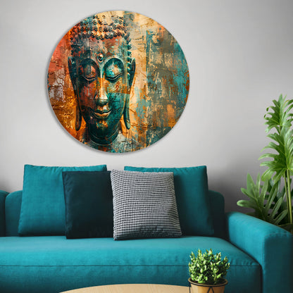 Abstracte boeddha met rustieke texturen aluminium muurcirkel