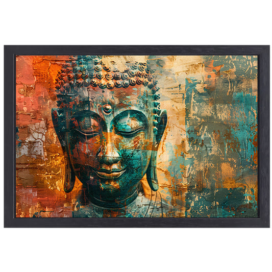 Abstracte boeddha met rustieke texturen canvas met baklijst