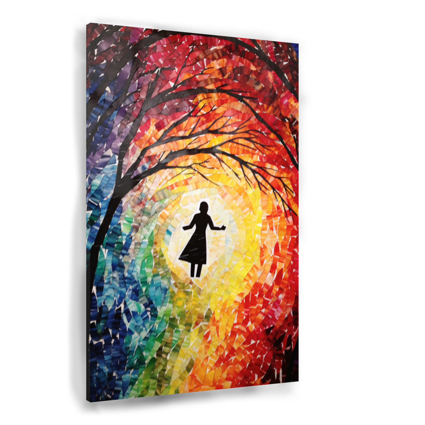 Silhouet Tegen Kleurrijke Mozaïek Achtergrond Acrylglas