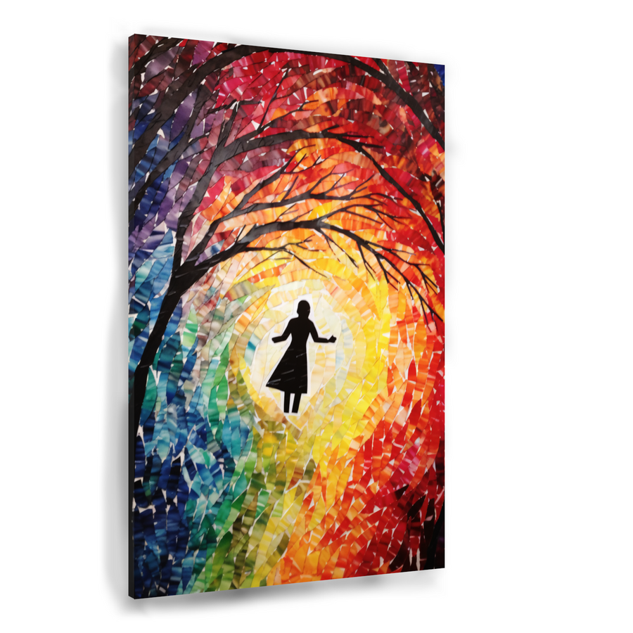 Silhouet Tegen Kleurrijke Mozaïek Achtergrond canvas