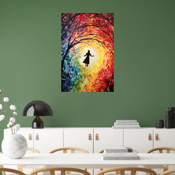 Silhouet Tegen Kleurrijke Mozaïek Achtergrond Acrylglas