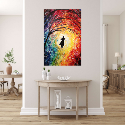 Silhouet Tegen Kleurrijke Mozaïek Achtergrond Acrylglas