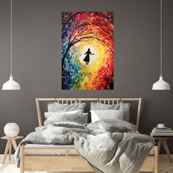 Silhouet Tegen Kleurrijke Mozaïek Achtergrond Acrylglas