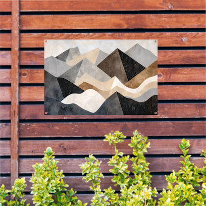 Abstracte bergen in aardetinten minimalistisch design tuinposter