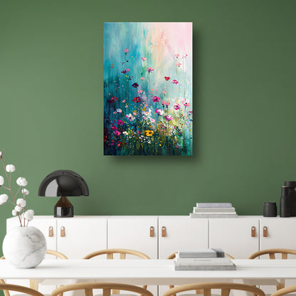 Kleurrijk abstract bloemenveld met vlinders canvas