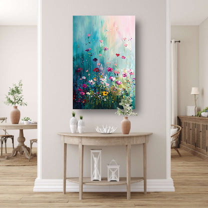 Kleurrijk abstract bloemenveld met vlinders canvas