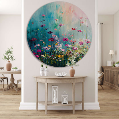 Kleurrijk abstract bloemenveld met vlinders forex muurcirkel