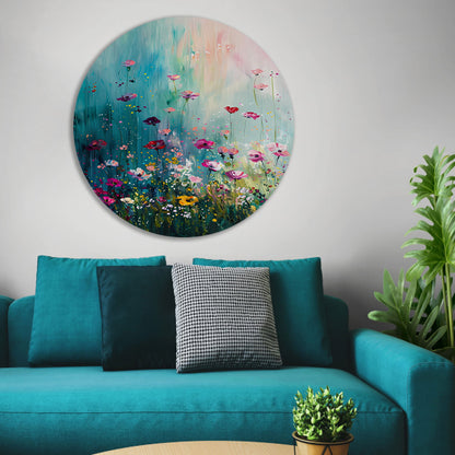 Kleurrijk abstract bloemenveld met vlinders forex muurcirkel