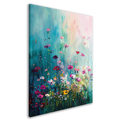 Kleurrijk abstract bloemenveld met vlinders canvas