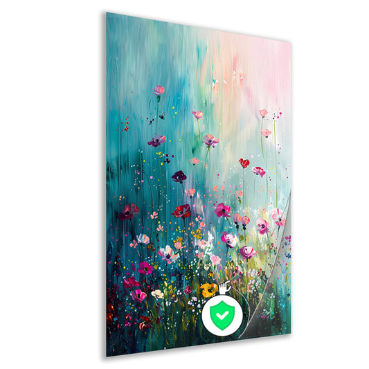 Kleurrijk abstract bloemenveld met vlinders poster