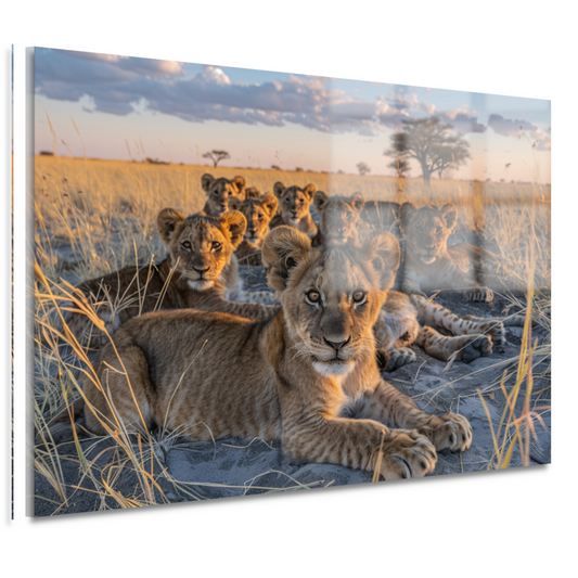 Leeuwenwelpen Knuffelen in het Gras acrylglas