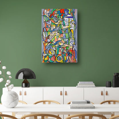 Abstracte kleurrijke figuren en vormen schilderij canvas