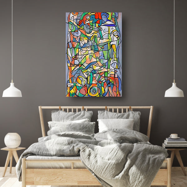 Abstracte kleurrijke figuren en vormen schilderij canvas
