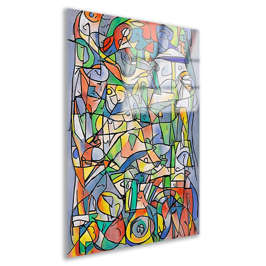 Abstracte kleurrijke figuren en vormen schilderij acrylglas