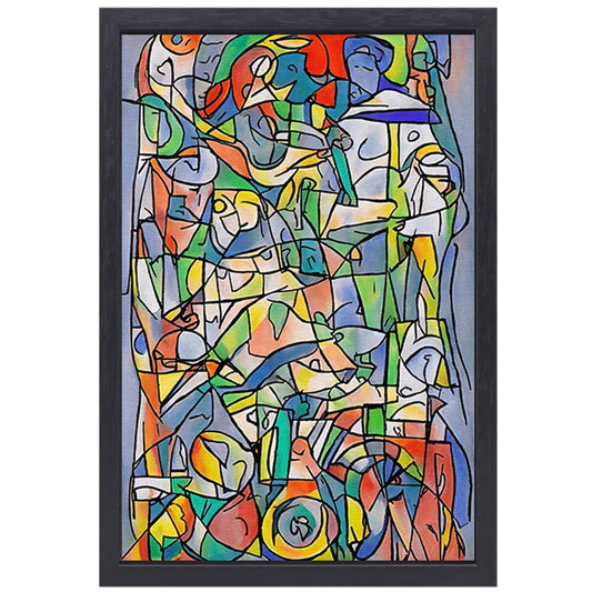 Abstracte kleurrijke figuren en vormen schilderij canvas met baklijst