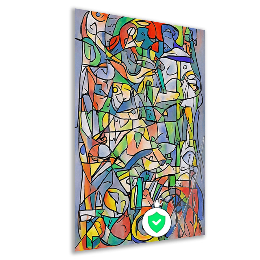Abstracte kleurrijke figuren en vormen schilderij poster