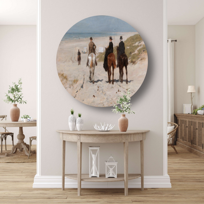 Morgenrit langs het strand - Anton Mauve aluminium muurcirkel