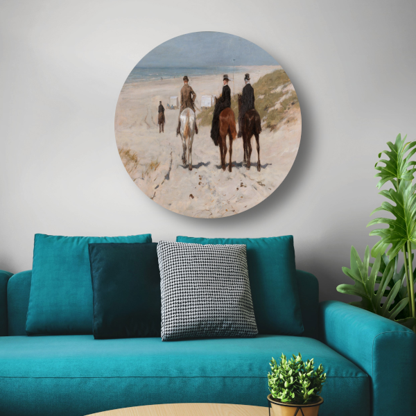 Morgenrit langs het strand - Anton Mauve aluminium muurcirkel