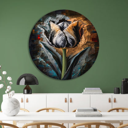 Abstract Expressionistisch Tulpontwerp in Kleur aluminium muurcirkel