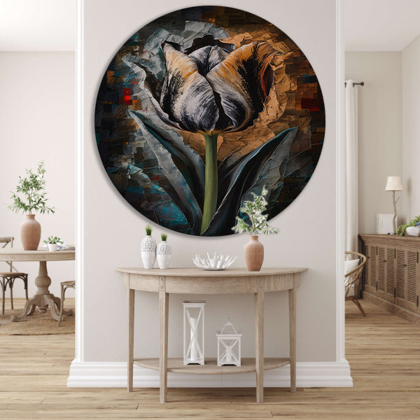 Abstract Expressionistisch Tulpontwerp in Kleur aluminium muurcirkel