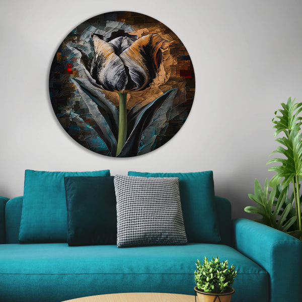Abstract Expressionistisch Tulpontwerp in Kleur aluminium muurcirkel