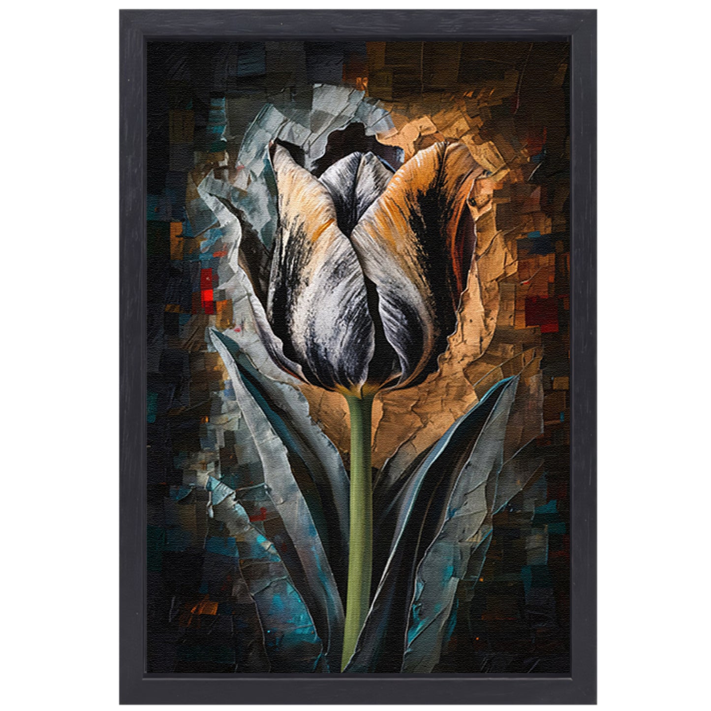 Abstract Expressionistisch Tulpontwerp in Kleur canvas met baklijst