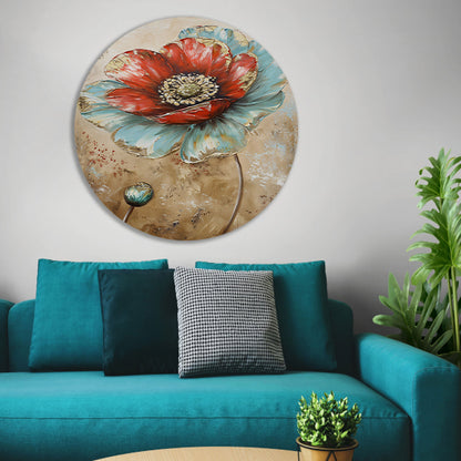 Moderne schilderij van een kleurrijke bloem aluminium muurcirkel