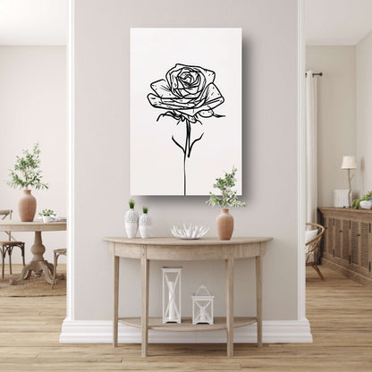 Minimalistische Zwarte Lijn Roos Illustratie canvas