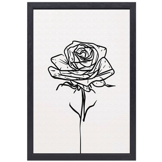 Minimalistische Zwarte Lijn Roos Illustratie canvas met baklijst