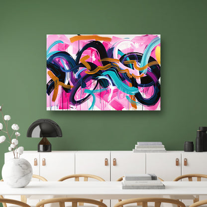Kleurrijk abstract kunstwerk met dynamische lijnen canvas met baklijst