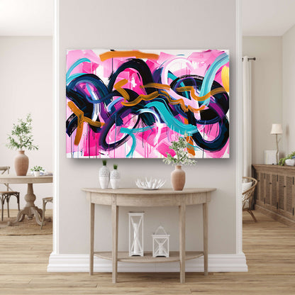 Kleurrijk abstract kunstwerk met dynamische lijnen canvas met baklijst