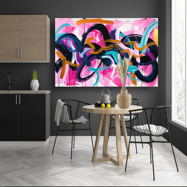 Kleurrijk abstract kunstwerk met dynamische lijnen canvas met baklijst