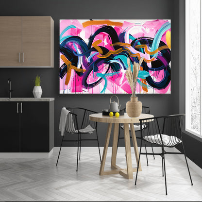 Kleurrijk abstract kunstwerk met dynamische lijnen canvas met baklijst