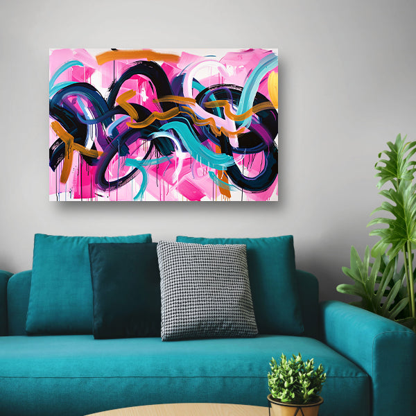 Kleurrijk abstract kunstwerk met dynamische lijnen canvas met baklijst