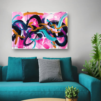 Kleurrijk abstract kunstwerk met dynamische lijnen poster