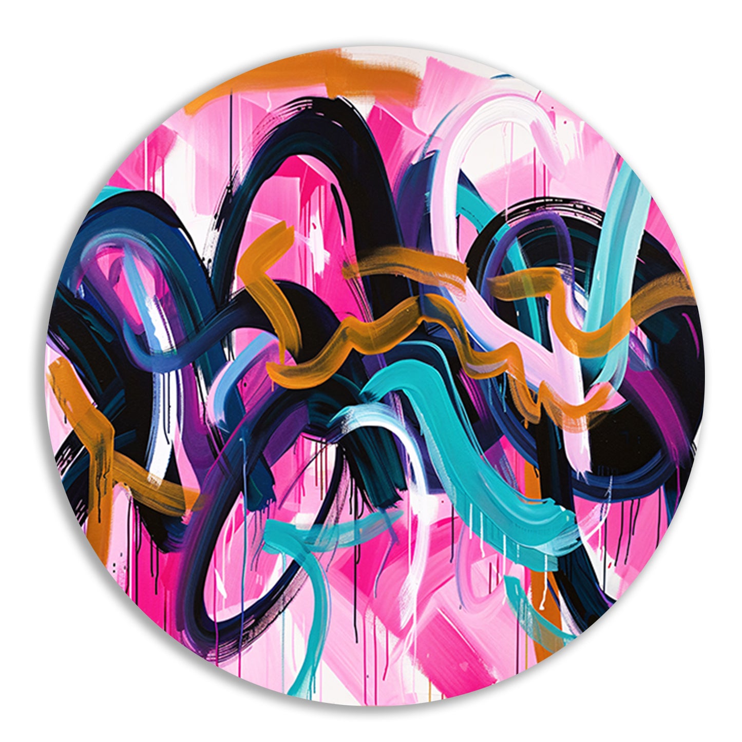 Kleurrijk abstract kunstwerk met dynamische lijnen aluminium muurcirkel