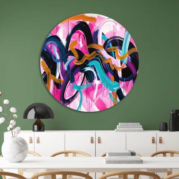 Kleurrijk abstract kunstwerk met dynamische lijnen forex muurcirkel