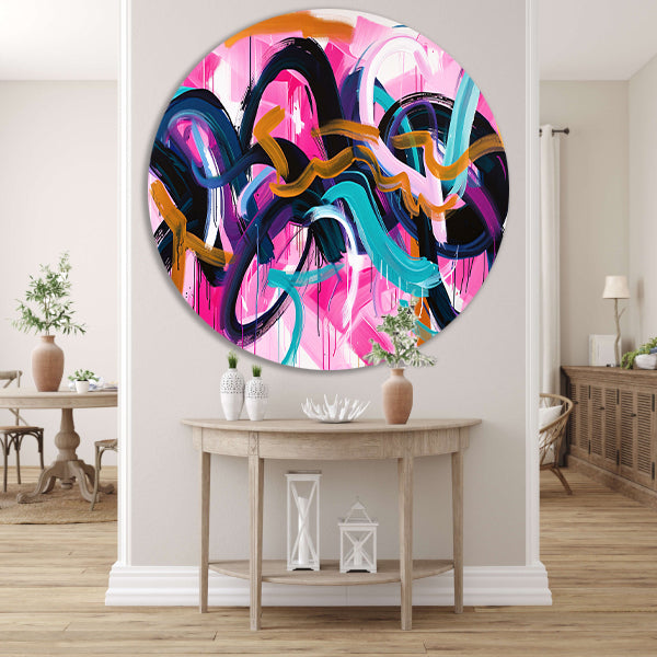 Kleurrijk abstract kunstwerk met dynamische lijnen forex muurcirkel