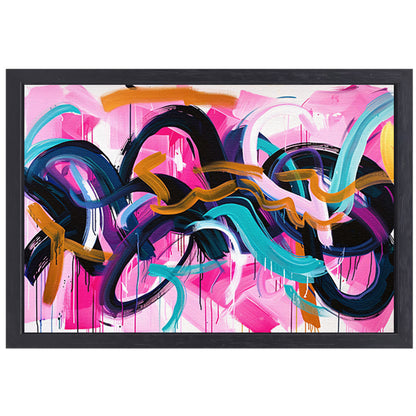 Kleurrijk abstract kunstwerk met dynamische lijnen canvas met baklijst