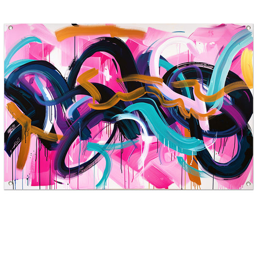 Kleurrijk abstract kunstwerk met dynamische lijnen tuinposter